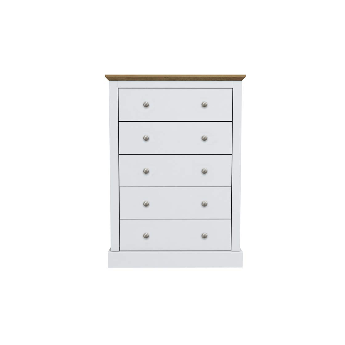 Devon Country Style White & Oak - 5 Drawer Chest