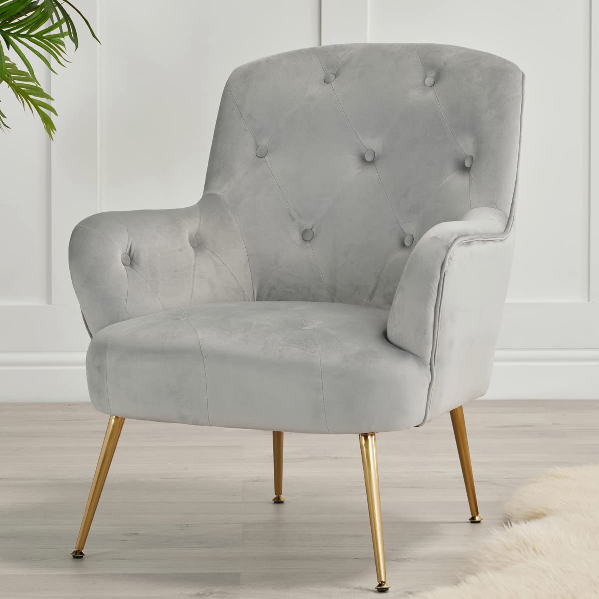 Aria Plush Velvet Armchair Accent Chair with Gold Legs