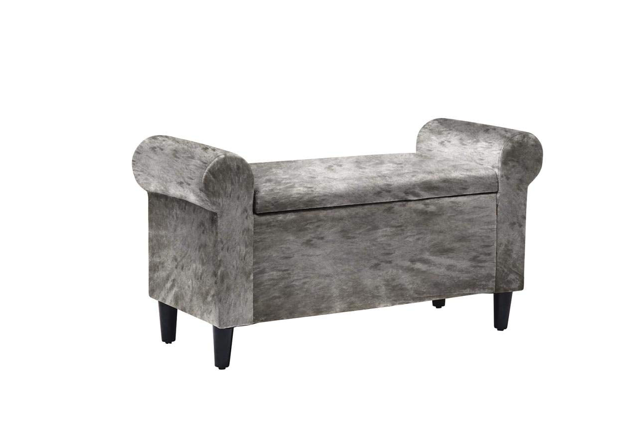 Highgrove Velvet Ottoman Storage Stool - Silver Grey Beige