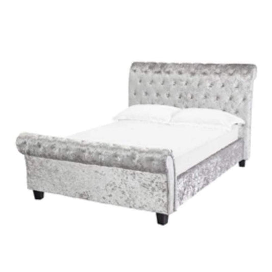 Isabella Silver Crushed Velvet Sleigh Bed - 4ft6 Double, 5ft Kingsize