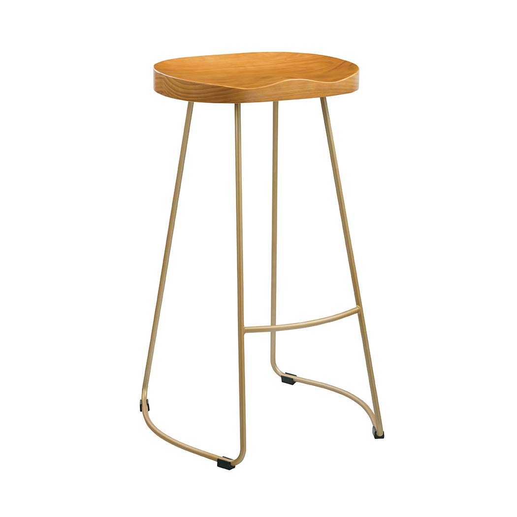 Bailey Industrial Style Bar Stool - Solid Pine Seat with Gold Effect Metal Legs