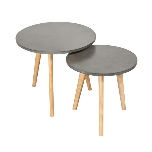 LPD Furniture Hex Industrial Chic Nest of Two Grey Concrete Effect Tables - Solid Oak Legs