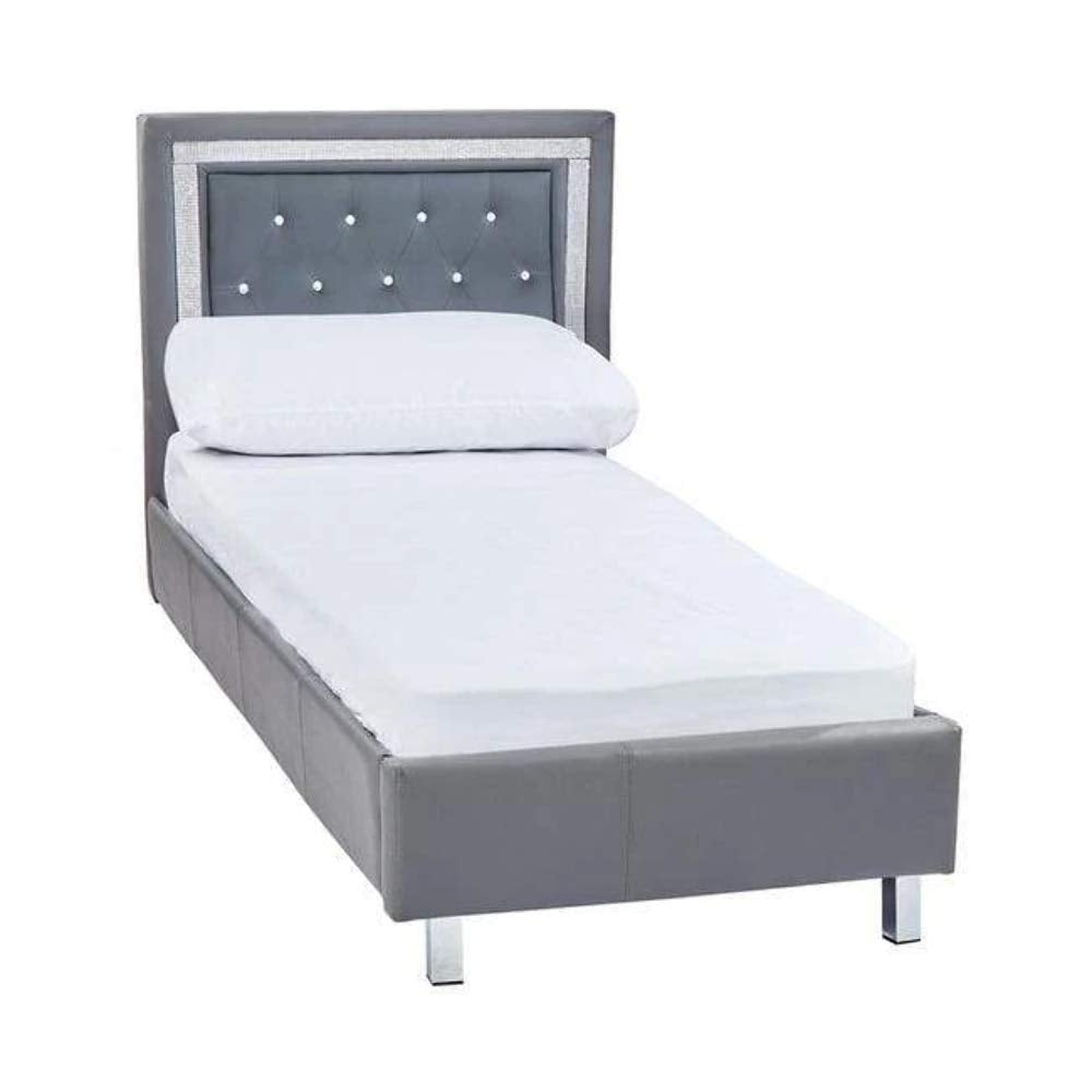 Crystalle Grey Faux Leather Bed - Diamante Trim & Buttons - King Size