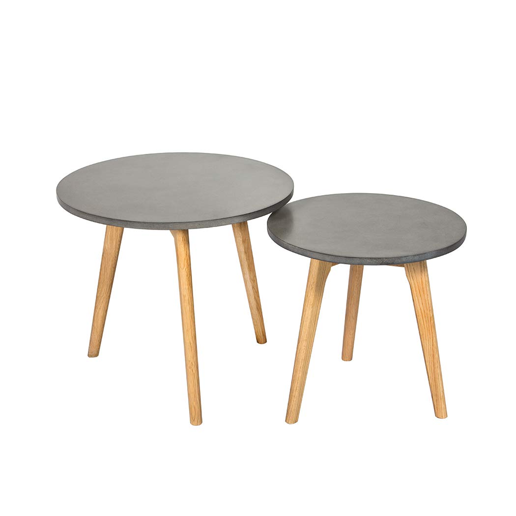 LPD Furniture Hex Industrial Chic Nest of Two Grey Concrete Effect Tables - Solid Oak Legs