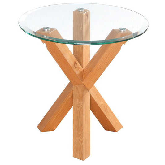 LPD Furniture Oporto Lamp Table - Solid Oak & Clear Glass - Criss Cross Leg Design