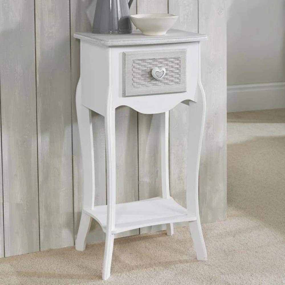 Brittany 1 Drawer Bedside - Antique French Style in White-Grey