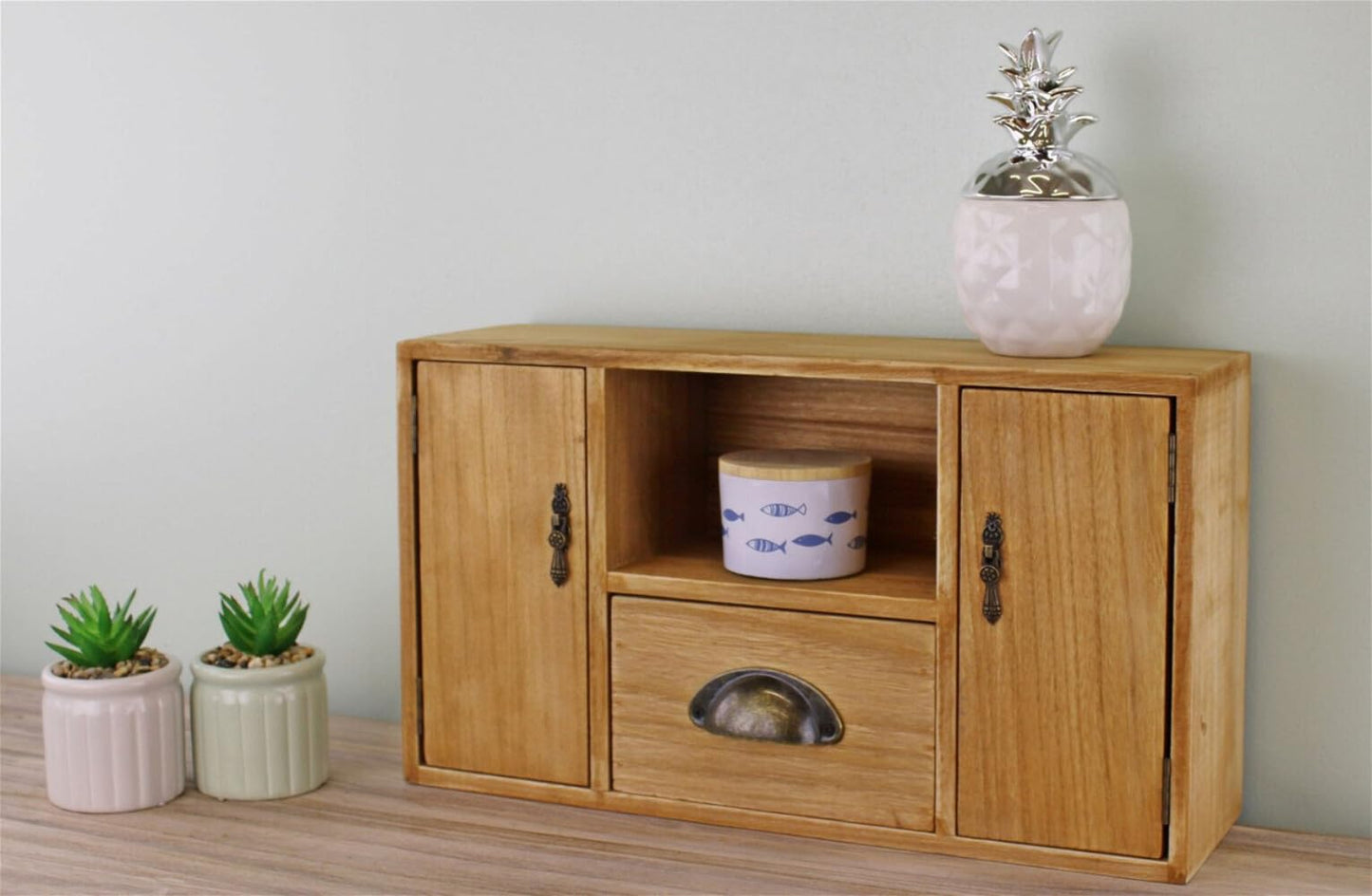 Small Wooden Cabinet with Cupboards Drawer and Shelf