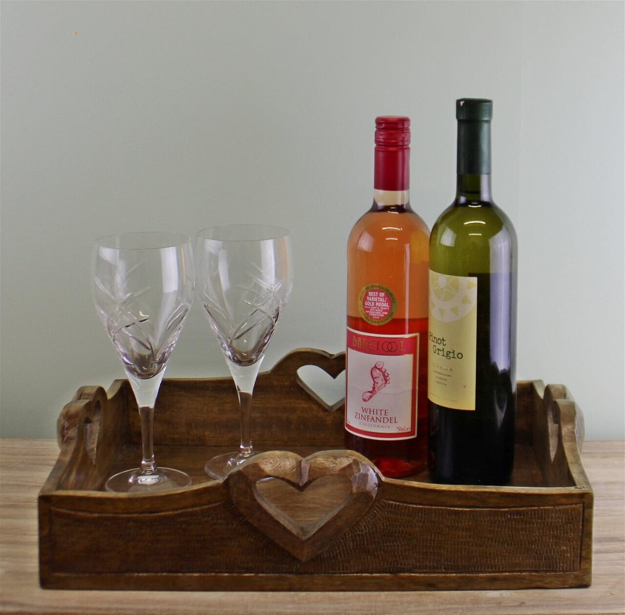 Set Of 2 Mango Wood Heart Detail Serving Trays