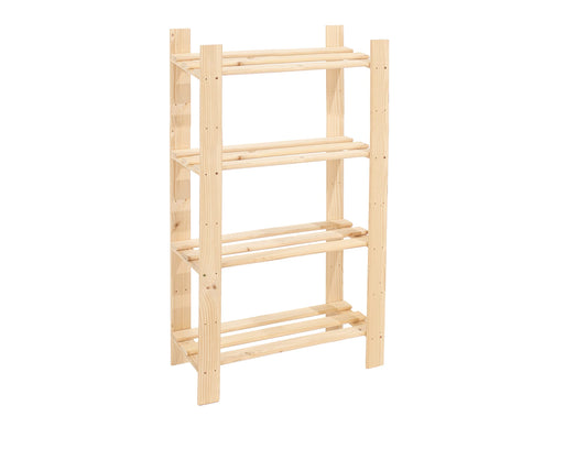 Four Shelf Natural Wood Slatted Storage Unit - Shelving Unit