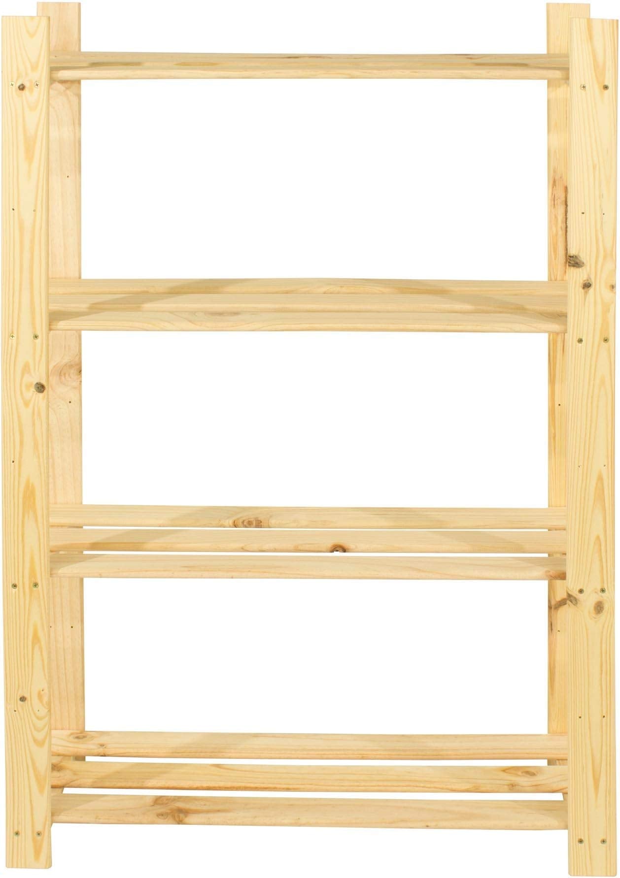 Four Shelf Natural Wood Slatted Storage Unit - Shelving Unit