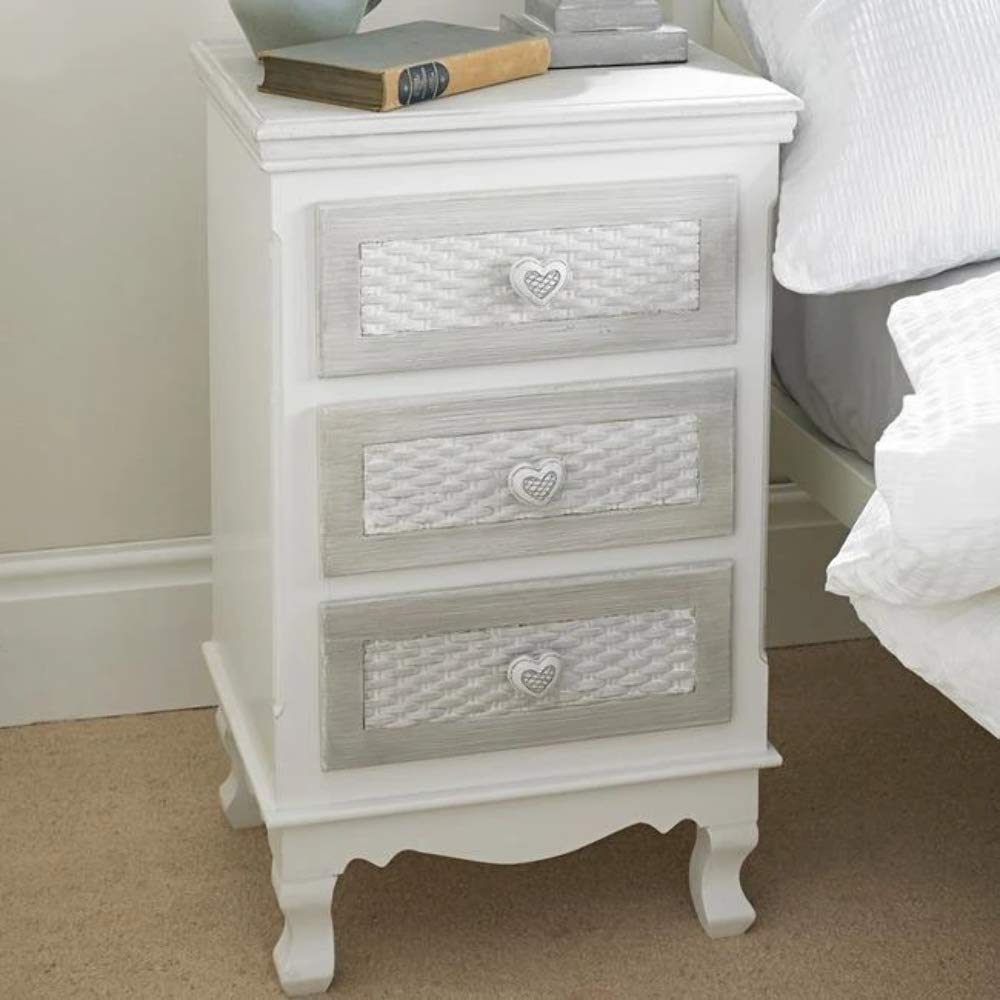 Brittany Grey Shabby Chic Bedroom Furniture with Love Hearts & Basket Effect Drawers