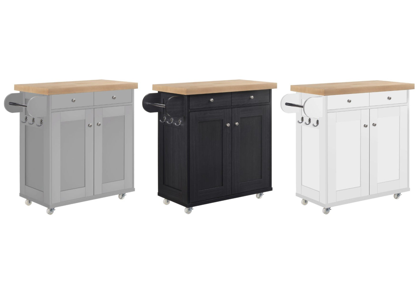 Kitchen Island on Wheels - Storage Trolley in White, Black or Gray