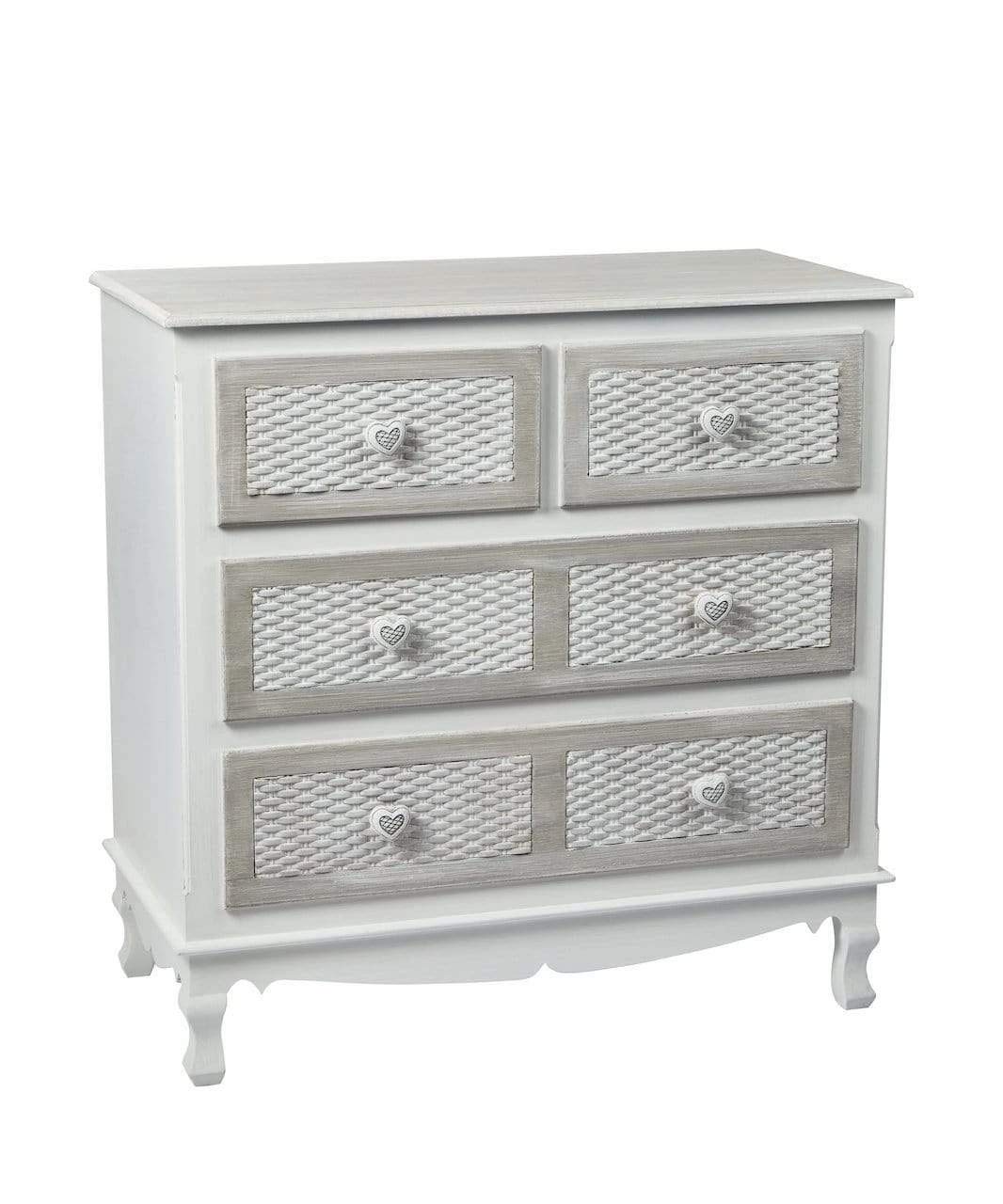 Brittany Grey Shabby Chic Bedroom Furniture with Love Hearts & Basket Effect Drawers