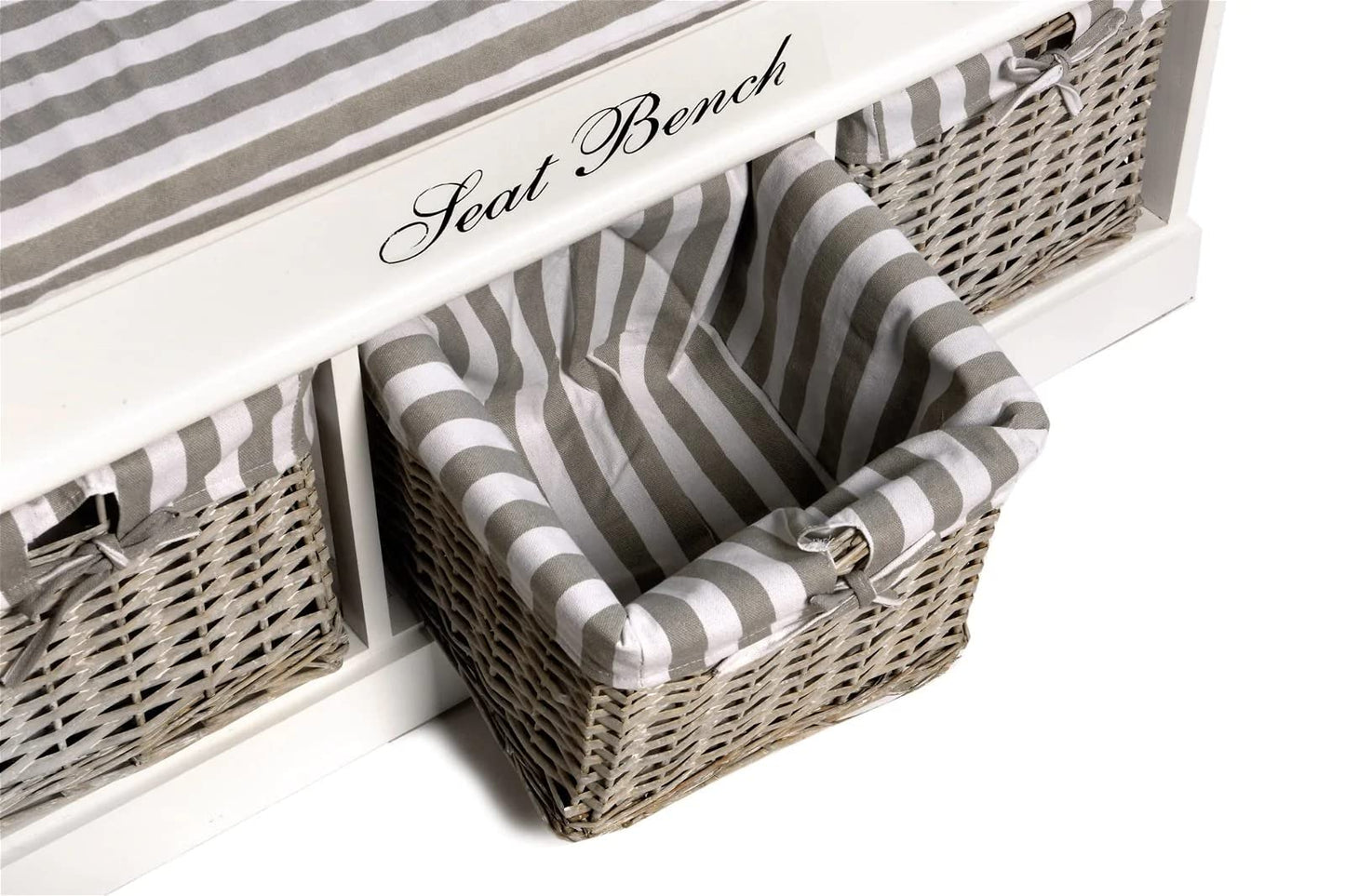 Three Basket Seat Bench in White