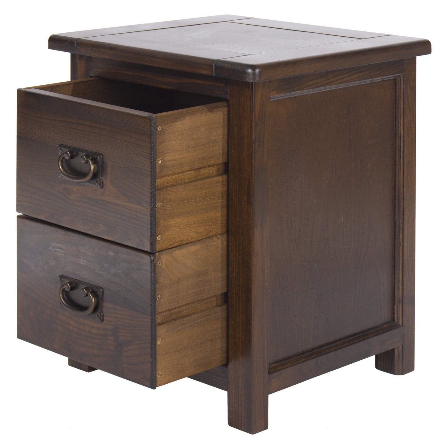 Antique Style in Rich Dark Brown Boston 2 Drawer Bedside Cabinet