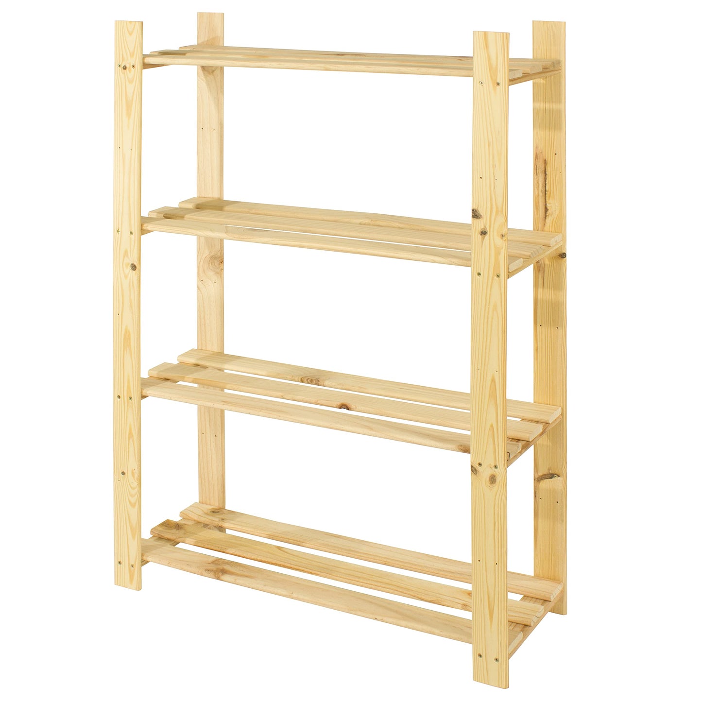 Four Shelf Natural Wood Slatted Storage Unit - Shelving Unit